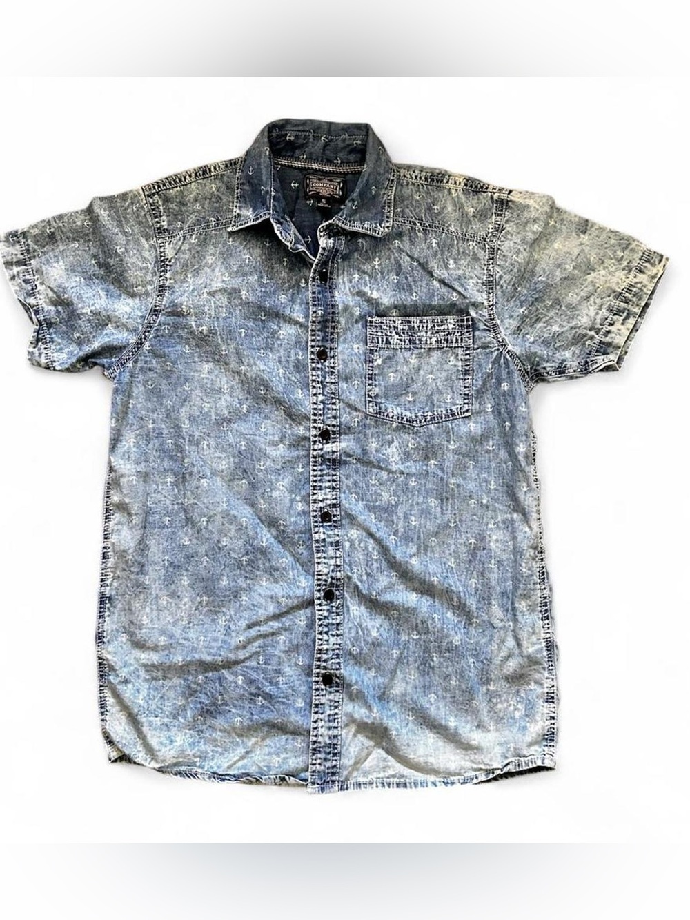 Company 81 Men's Y2K Washed Blue Short-Sleeve Denim Summer Shirt Sz S